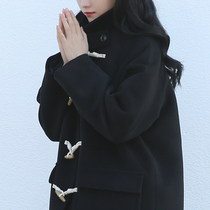 SUIN2021 autumn and winter New Korean version of literary academy style black long horn buckle wool coat coat coat women 9382