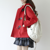 suin2020 autumn and winter new female Korean College small student red horn button short woolen coat coat coat 9299