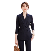 Shiluya business formal womens long-sleeved suit navy double-breasted professional suit spring and autumn interview commuter suit