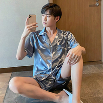 Silk mens pajamas summer short sleeves 2022 new mens ice silk thin summer teen loungewear