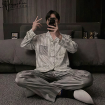 Long-sleeved pajamas net red wind ice silk mens autumn 2022 new silk spring summer high-end mens home wear
