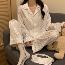Ice silk pajamas female high sense spring and autumn day net red wind explosive plaid 2022 new summer silk home wear