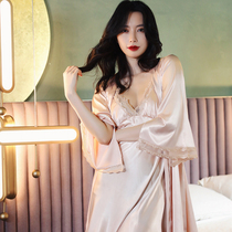 Sexy suspender nightgown women ice silk thin summer 2022 new premium emotional tone summer silk pajamas woman