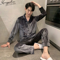 Gold velvet mens pajamas autumn winter 2022 new winter net red fattening 200 pounds of home clothes
