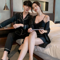 Ice silk pajamas women summer couple set 2022 new silk slip dress high sexy one mens loungewear