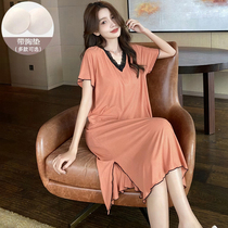 Modal nightgown womens summer dress homewear 2022 new summer cotton with chest cushion pajamas woman
