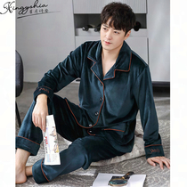 Island velvet pajamas mens autumn and winter thickened plus fleece 2022 new net red coral velvet plus size mens home wear