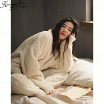 Coral fleece pajamas womens autumn and winter thickened plus fleece 2022 new flannel can be worn outside the spring and autumn home clothes