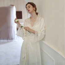 Nightgown female silk bride morning gown spring and autumn 2022 new summer sexy lace suspender pajamas female ice silk