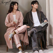 Coral fleece nightgown women winter long plus plush couple bathrobe 2022 new autumn winter net red pajamas men