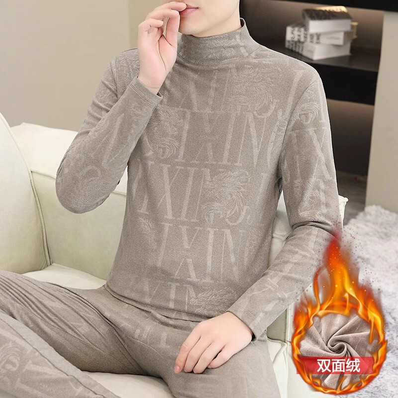 Double-Sided Thermal Underwear for Men, Half-High Collar, Seamless, Heat-Generating, Temperature-Regulating, Fashionable Youth Autumn Clothing Set