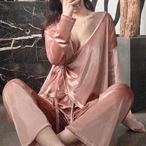 Japanese kimono pajamas spring and autumn women 2022 new gold velvet net red autumn and winter thin sexy homewear