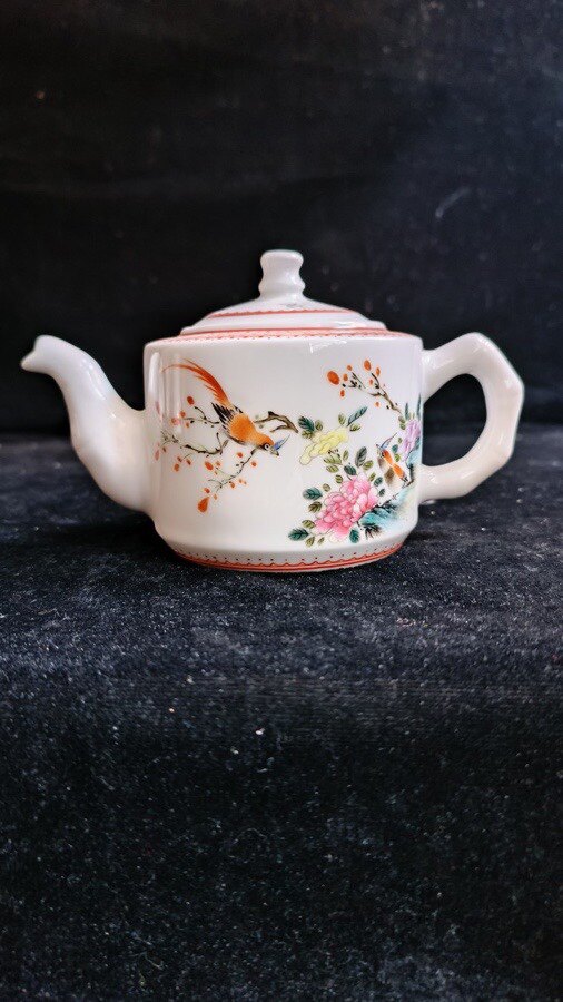 ♢中国茶壺 梅花文 漢詩入 石手彫り 急須 コレクション骨董品 アンティーク