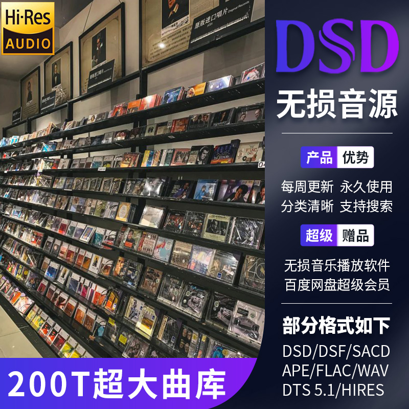 DSD Lossless Music Download Pack Audiophile Grade Car WAV HIRES High Quality Audio Source HIFI Mastering Grade FLAC