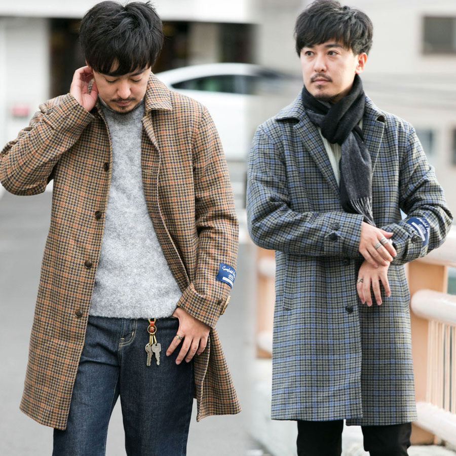 Japanese fabric British Houndstooth jacquard wool tweed medium and long version of single-breasted lapel coat