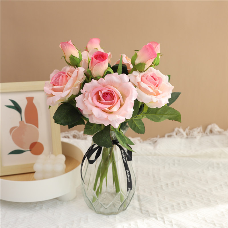 2021 new high-end single artificial rose fake flower decoration dry flower bouquet home decoration plastic flower decoration