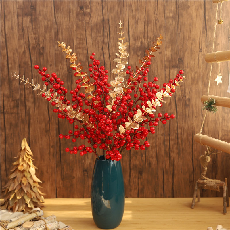 2023 New high - end simulation flower fake furnished winter red red fruit living room New Year decoration flower parts