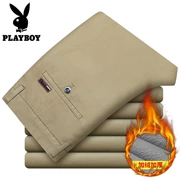 Playboy mùa thu đông cộng với quần cotton nam giản dị co giãn thẳng quần dài trung niên cộng với quần nhung nam màu đen