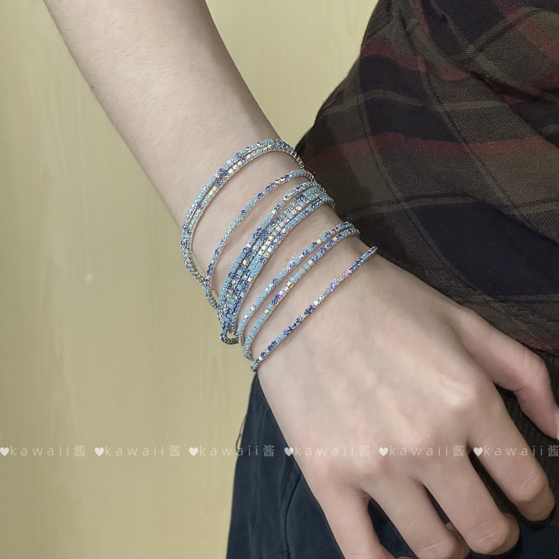 Sparkling Full Diamond Blue Rhinestone Multi-Layered Bracelet, Light Luxury, High-End Feel, Makes Hands Look Fairer, Niche Versatile Jewelry Sparkling Full Diamond Blue Rhinestone Multi-Layered Bracelet, Light Luxury, High-End Feel, Makes Hands Look Fairer, Niche Versatile Jewelry