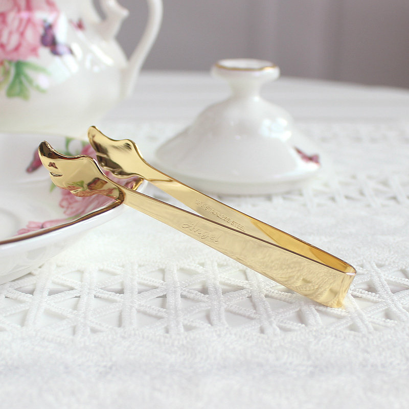 Japan Imports Stainless Steel Plated Gold Small Square Sugar Clip High Mulberry Metal Cute Angel Wings Mini Square Sugar Clip