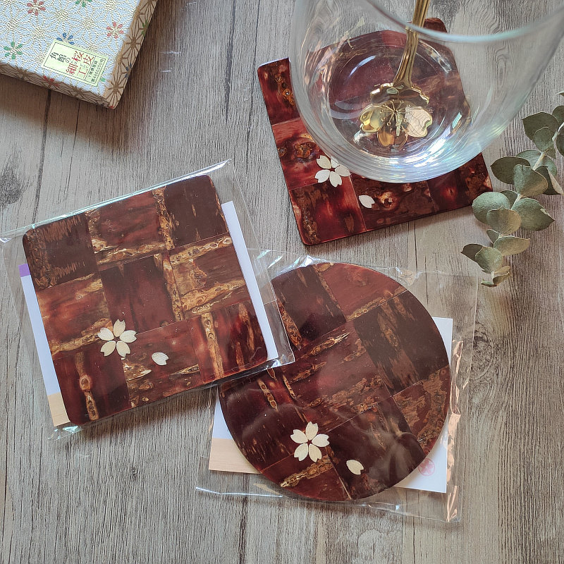 Japan Imported Cherry Peel Fine Work Cup Mat Cute Wooden Small Cup Mat Corner Gallery Octaw Cherry Blossom Tree Leather Cup Cushion Mat