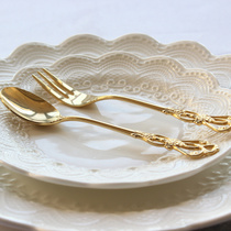 Japan imported salus plated gold stainless steel stirring spoon afternoon tea girl heart coffee spoon snack fork personality
