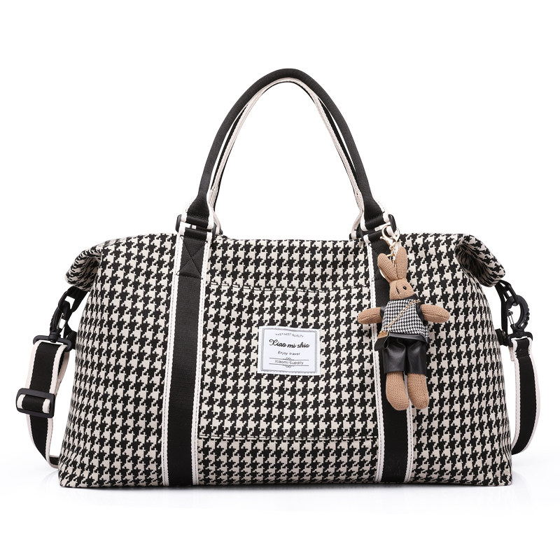 Large-capacity portable travel bag travel luggage bag houndstooth women's bag storage bag hand-held oblique cross niche bag