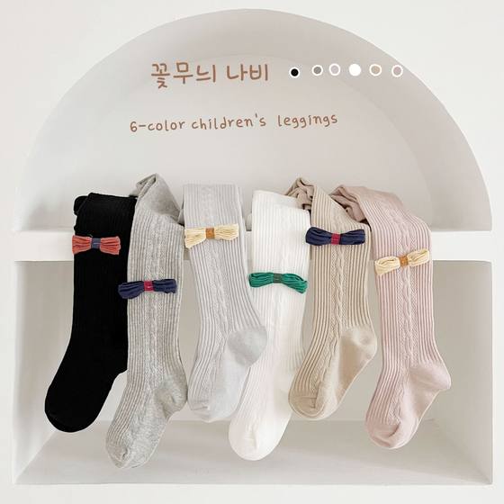 儿童打底裤春秋棉女童连裤袜韩系洋气蝴蝶结宝宝白色外穿打底袜