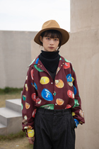 BEEKITE hand-painted MMs chocolate bean pattern watercolor Cuban collar outline shaped long sleeve flower shirt autumn casual