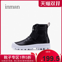 Inman womens shoes new fashion flat boots warm Martin boots chic black boots handsome motorcycle wind single boots