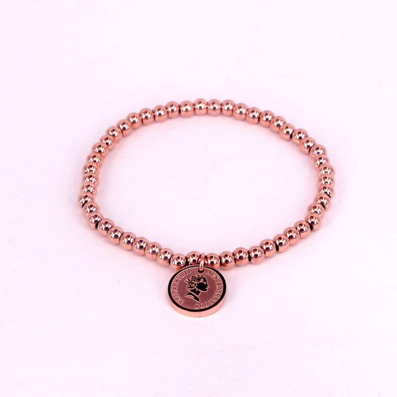 Portrait Queen Round Bead Elastic Cord Bracelet Rose Gold Plated Coin Bracelet Titanium Steel Silver Gold
