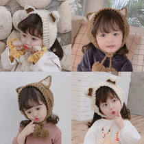 One baby girl autumn and winter hat wool hat childrens hair hat ear hat female baby headgear warm