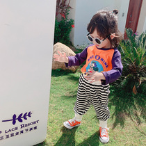 Girls spring clothes 2020 new childrens baby Foreign style Joker striped pants childrens trousers spring and autumn