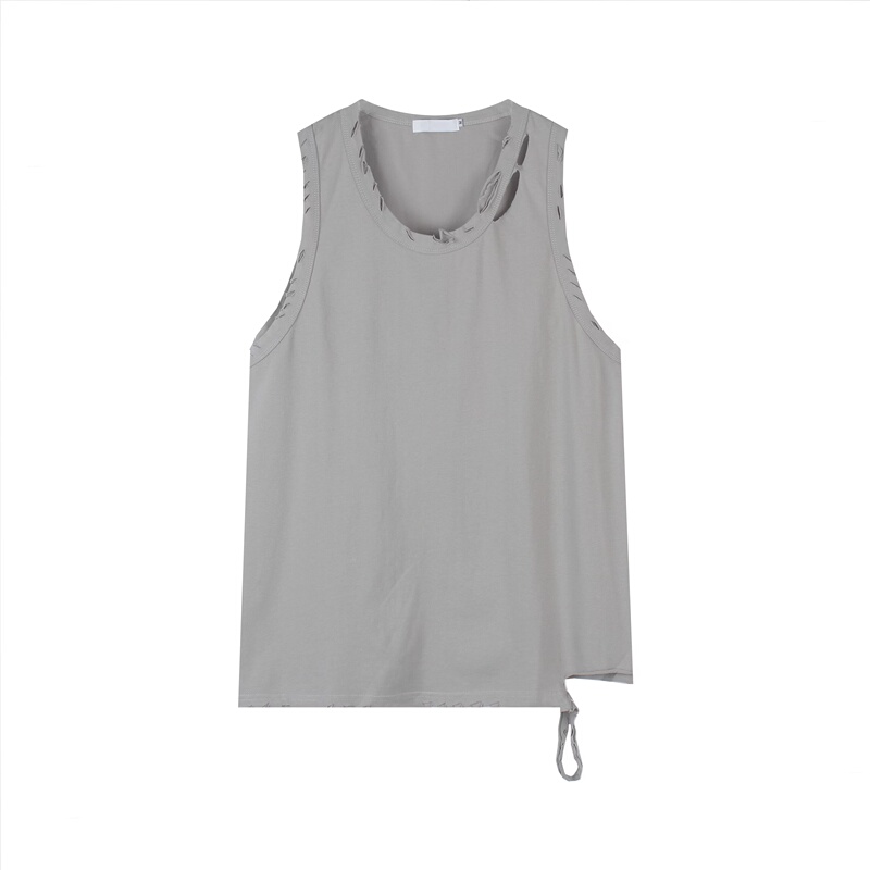Wind and Rain Resistant, Quick-Drying, Distressed, Ripped Fitness Sports Vest, High Street Style, Battle-Damaged Training, Sweat-Absorbing, Sleeveless Vest, Trendy