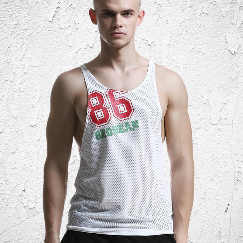 Của nam giới thể dục khe lớn thể thao vest sexy lưới thoáng khí không tay hẹp vai rào cản đào tạo lưới mát