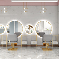 Tidal Wave Round Hairdressshop Mirror Table Single-sided Wall-mounted Hair Salon Haircut Special Eu Type Hairdressing Mirror Led with lamp
