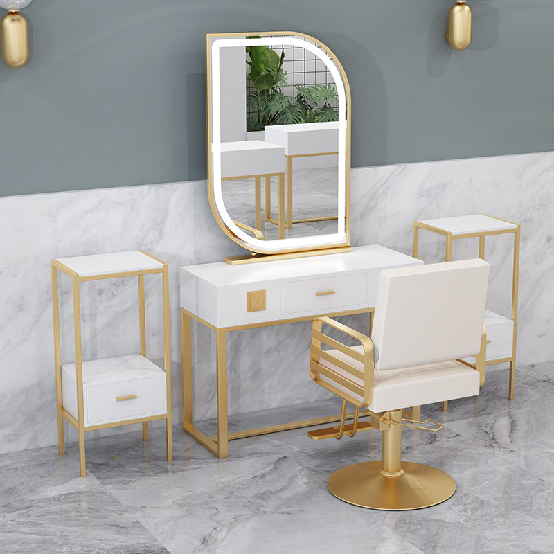 Tide shop single and double-sided mirror hair salon special net red shape haircut mirror table simple with lamp light luxury hairdressing shop perm table