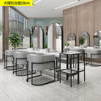 Net red hairdressing shop hair salon mirror table barber shop marble double-sided mirror photo studio beauty makeup table mirror