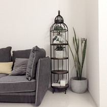 European style simple wrought iron multi-layer bird cage shelf floor solid wood flower stand indoor multifunctional jewelry display rack