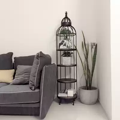 European style simple wrought iron multi-layer bird cage shelf floor solid wood flower stand indoor multifunctional jewelry display rack