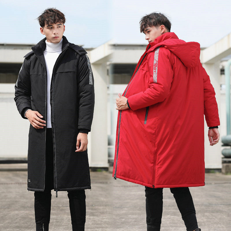 Winter new sports coat men's cotton clothing long version over the knee casual men's football track and field winter training coat cotton coat