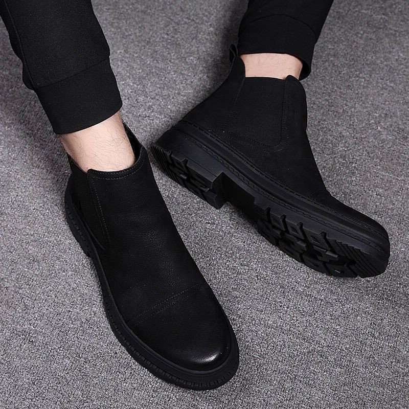 Men's shoes winter 2022 new casual high-top shoes men's versatile soft leather shoes men's fleece warm martin boots men's leather 