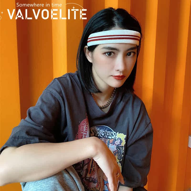 VALVOELITE Sport hair with women Sweat Sweat Personality Ins Tide Head Accessories Striped Knit Elastic Yoga Beam Hair