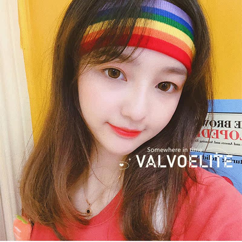 VALVOELITE yoga headband female rainbow striped ins tide net red headwear sweat-absorbing fitness sports headband