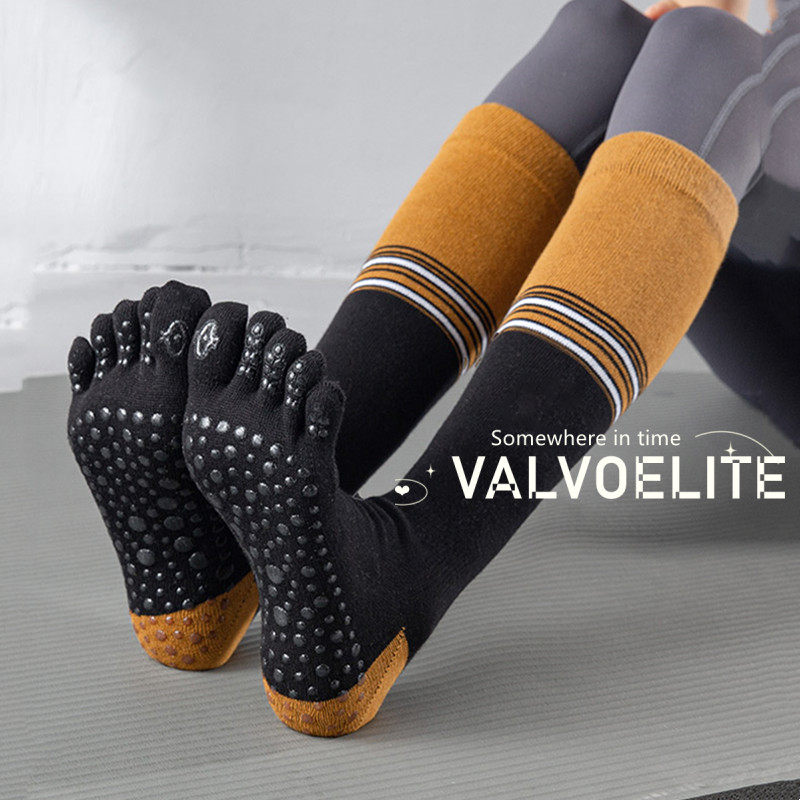 VALVOELITE Over Knee Yoga Socks Professional Autumn Winter Style Non-slip Warm Pure Cotton Prati Five Finger Sport Long Socks