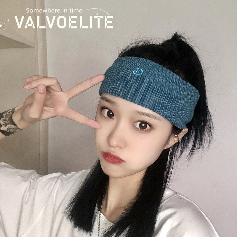 VALVOELITE Sport hair with women wide side net red pure color Korean version headwear Sweat Knit Yoga Beam Hair with damp