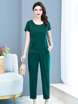 Mother mulberry silk blouse middle-aged woman in summer clothing foreign air short sleeve T-shirt genuine silk suit for aged spring clothing