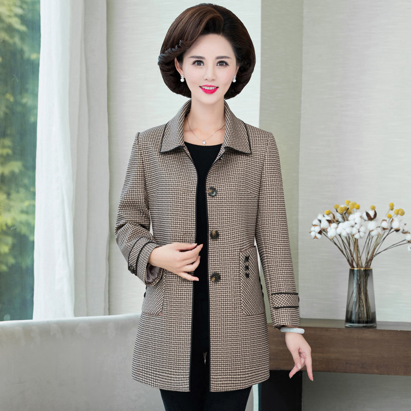 Mom Spring and Autumn coat middle and elderly spring gas coat middle-aged woman dress broad wife