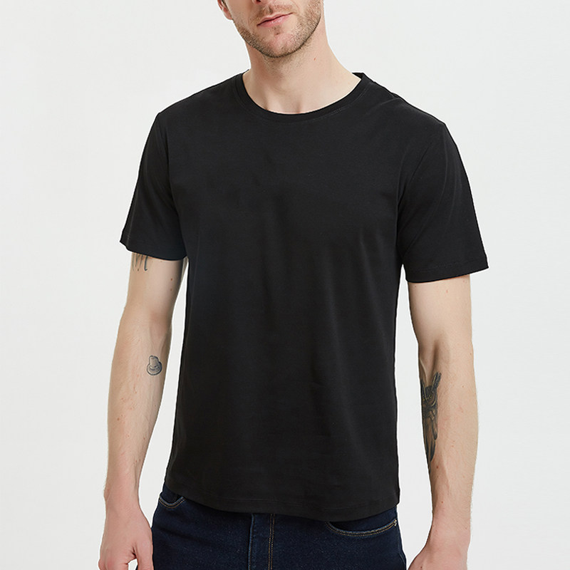 Men's mercerized cotton T-shirt men's short-sleeved 80 round neck new summer old dad black and white light plate simple base