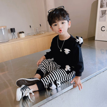 Boys' Autumn Outfit Set 2025 New Stylish Casual Autumn Wear for 2-3-5 Year Old Boys Cartoon Panda Pure Cotton Trendy
